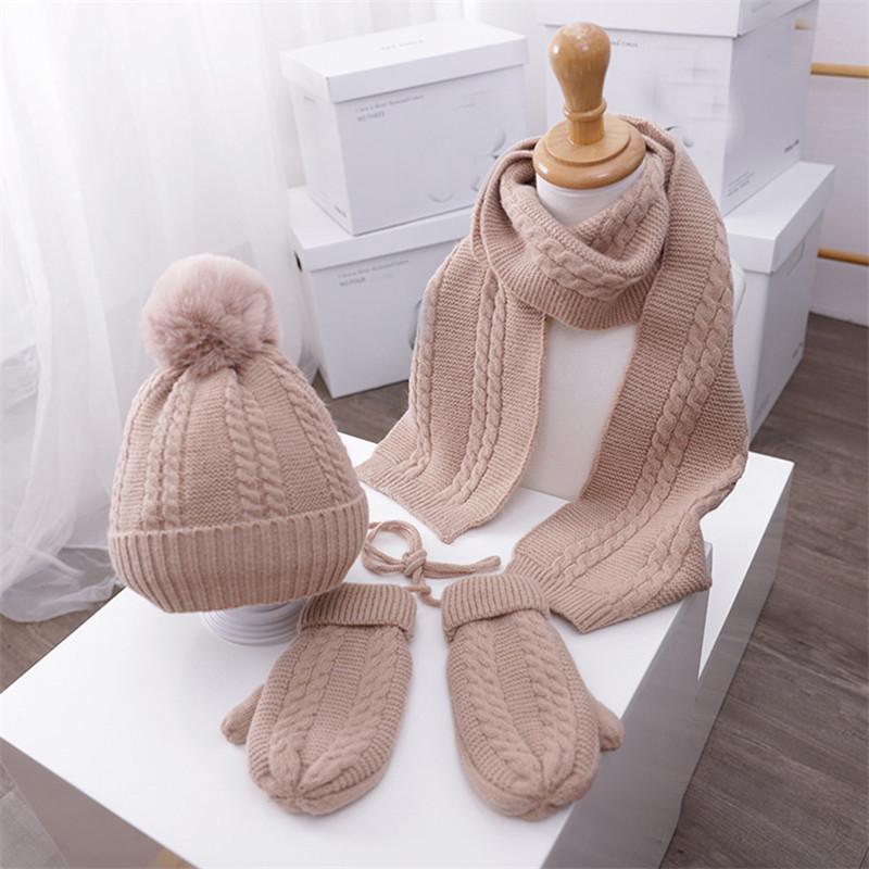 Cho Bé Mùa Đông Ấm Beanies Nón Lưỡi Trai 3 Món Cho Bé Trai Bé Gái Mũ Khăn Găng Tay 2020 Cho Trẻ Em Đan Pompom Nắp khăn Choàng Cổ Găng Tay Hở Ngón Phù Hợp Với 1-5T