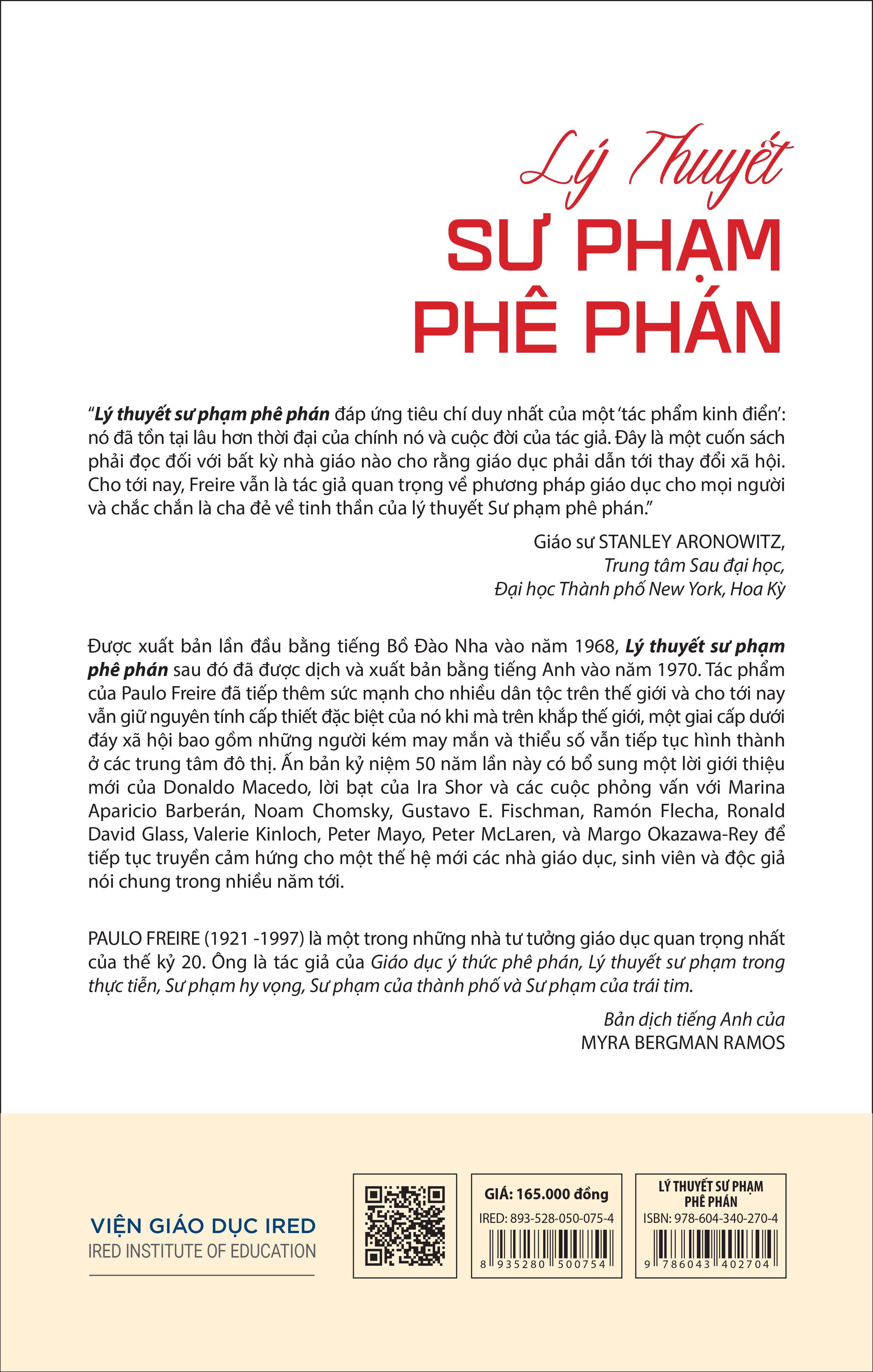 Lý Thuyết Sư Phạm Phê Phán (Pedagogy of the Oppressed) - Paulo Freire - Lê Hồng Vân dịch - (bìa mềm)