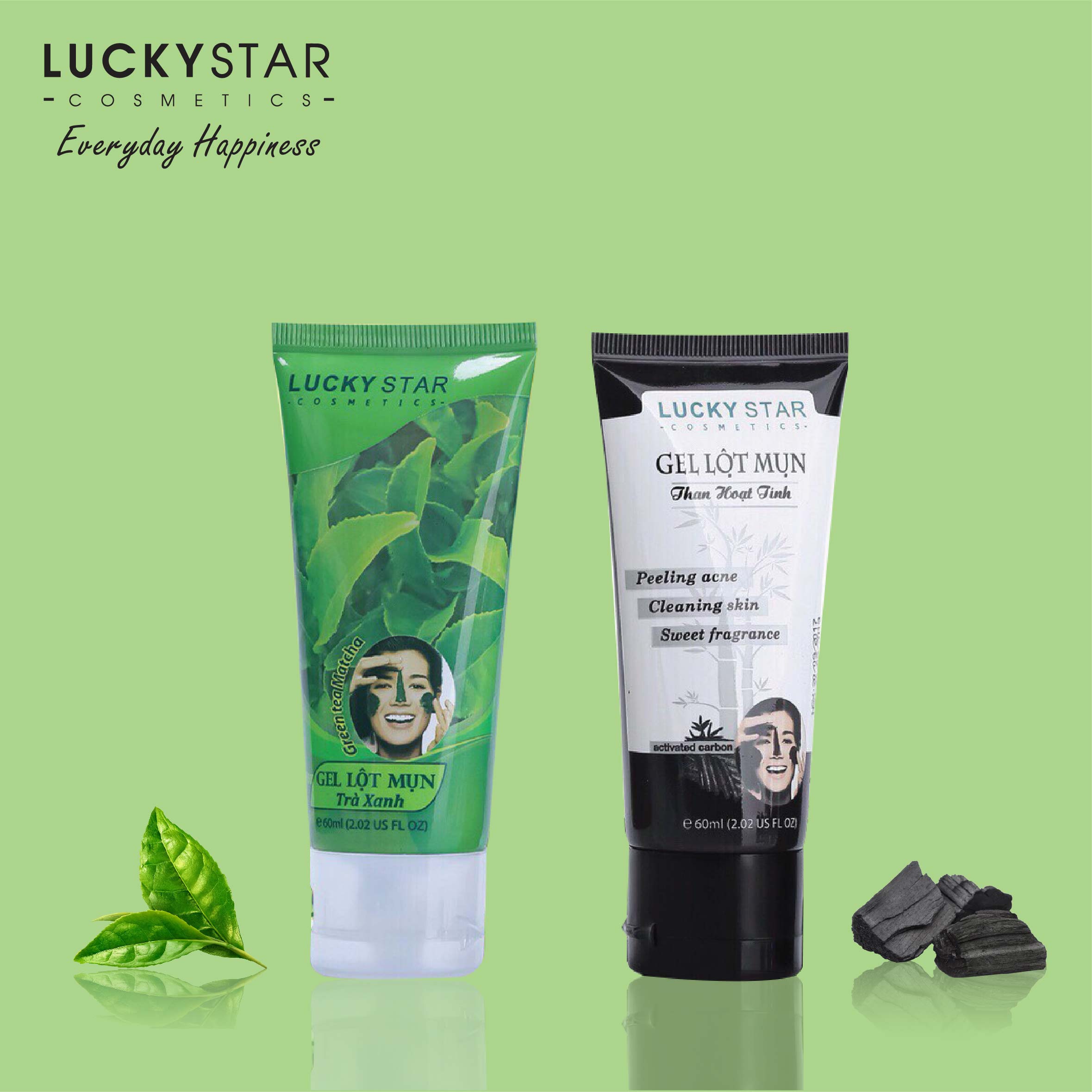 Combo Gel Lột Mụn Trà Xanh Và Than Hoạt Tính Lucky Star