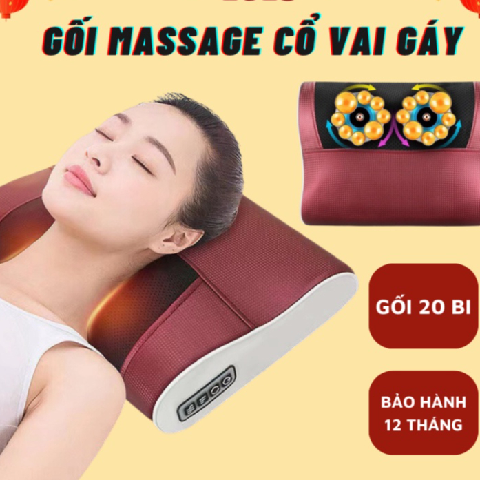 Gối Massage Hồng Ngoại 20 bi- Phiên Bản 2023 - Có túi khí - mátxa Cổ, Vai, Gáy, Toàn Thân Đa Năng Hỗ Trợ Giảm Đau Nhức Hiệu Quả An Toàn Khi Dùng Thích Hợp Cho Mọi Lứa Tuổi