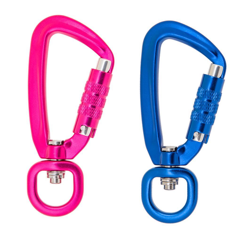2x Swivel Rotating Self Locking Carabiner with Swivel Rings for Dog Leash Harness Outdoor Camping Hiking Keychains
