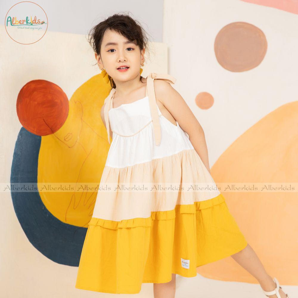 Váy cho bé gái ALBER KIDS 2 dây 3 màu vàng công chúa xinh đẹp cho trẻ em 2,3,4,5,6,7,8,9,10,11,12 tuổi [V24