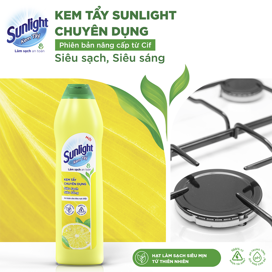 Combo 2 Kem tẩy chuyên dụng Sunlight | Phiên bản nâng cấp từ Cif | Siêu sạch Siêu sáng | Chai 690g