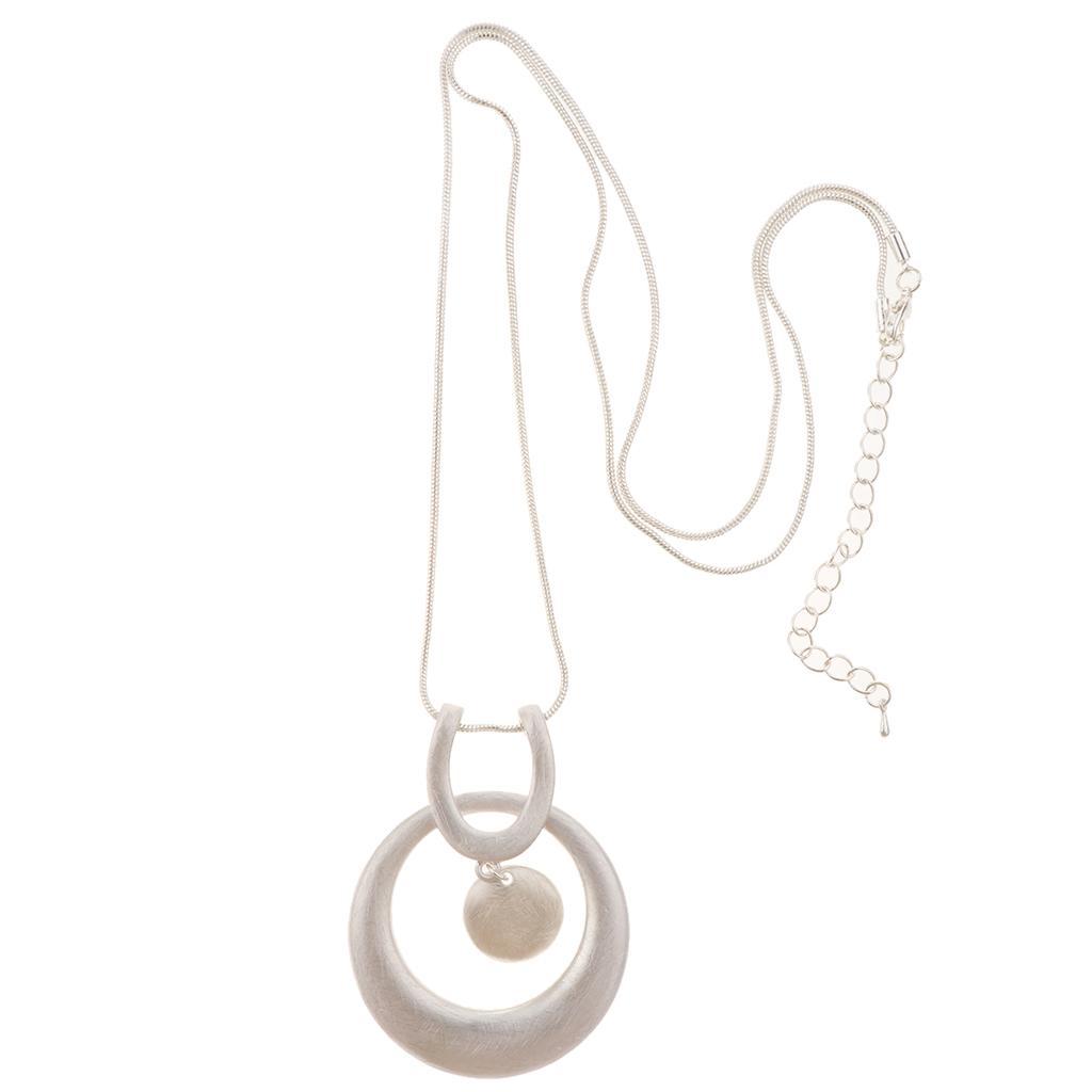 Vintage  Link Chain with Brushed Round Pendant Necklace Jewelry