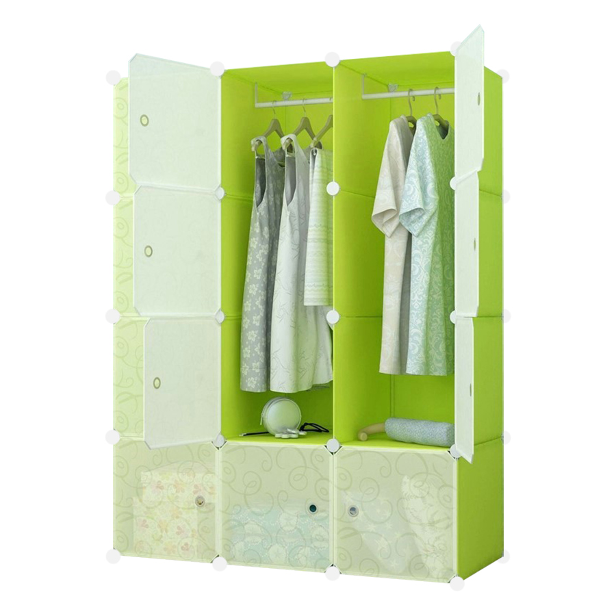 Tủ Nhựa Ghép Đa Năng 12 Ô Xanh Lá, Cánh Trong 12.XL.67 (47 x 110 x 145 cm)