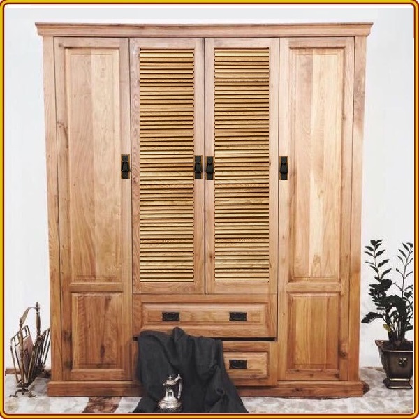 Tủ Quần Áo Gỗ Sồi Mỹ Tự Nhiên Cao Cấp - 4 Cánh + 2 Ngăn Kéo