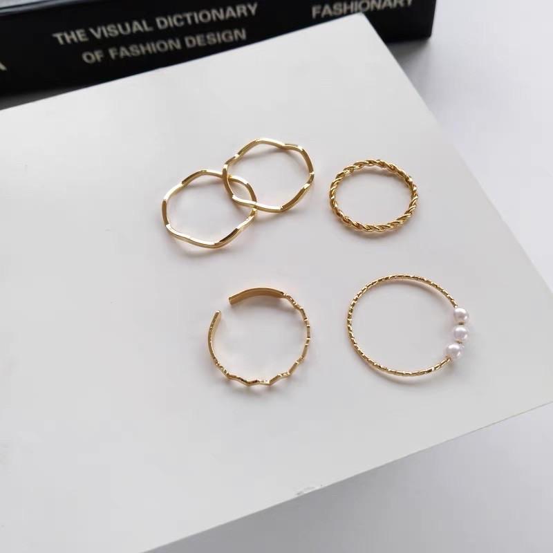 R001 Set 5 nhẫn nữ vàng gold, mạ bạc 925 sáng đẹp