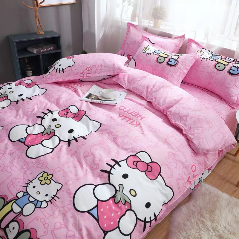 Bộ Chăn Chần Ga Gối Cotton LIDACO SP001112 ( 5 món ) - Kitty Hồng