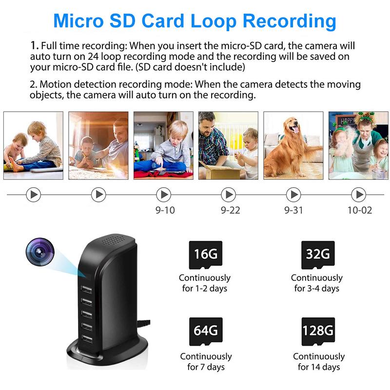 5 USB Port Charger Hub Convert Mini Camera WiFi Giám sát từ xa HD 1080p Phát hiện chuyển động Bảo mật Nhà giám sát video CAM Kích thước: Camera USB Hub Camera