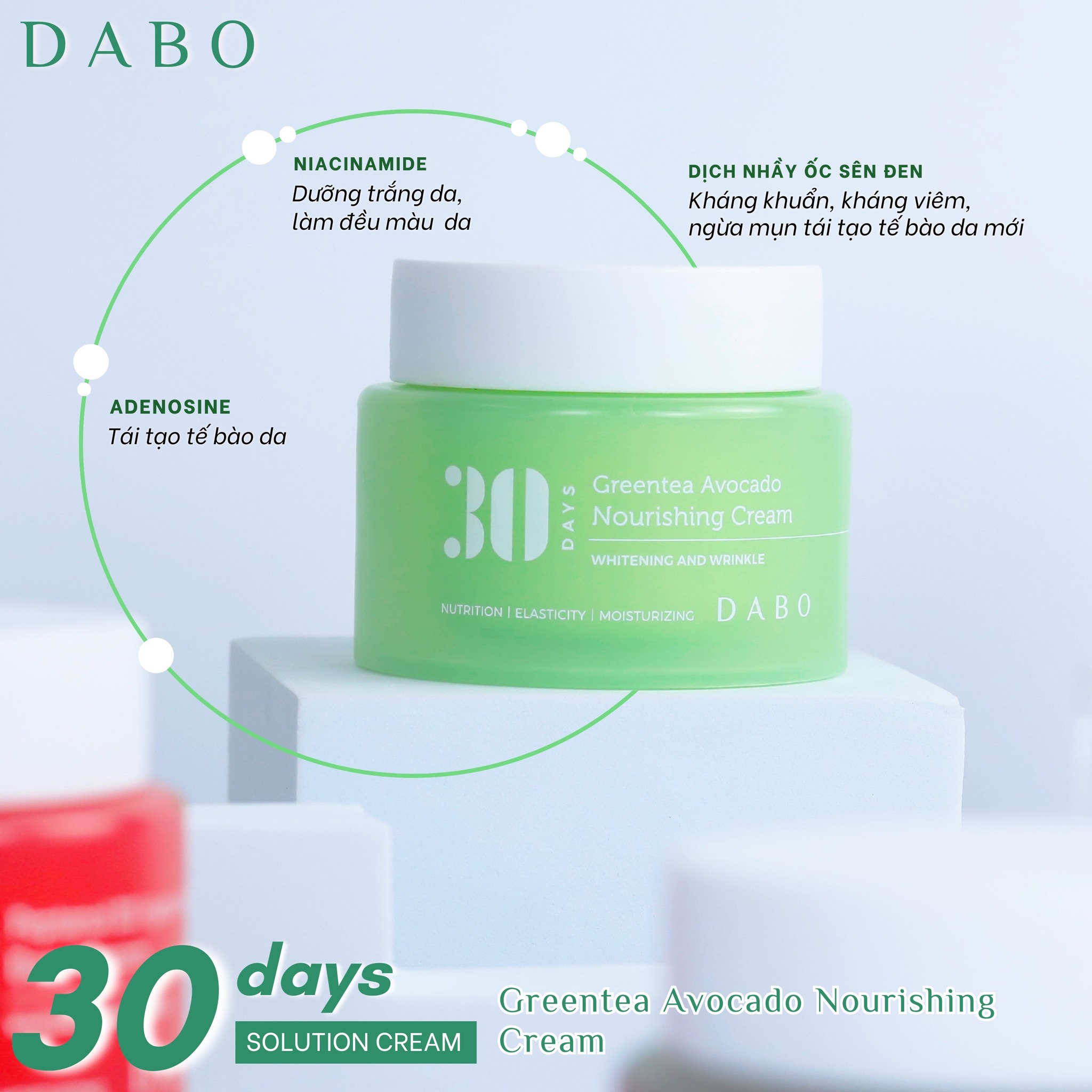 Kem dưỡng da trà xanh và bơ, dưỡng trắng da, kháng khuẩn ngăn ngừa lão hoá cho da - DABO Greentea Avocado Nourishing Cream 100ml