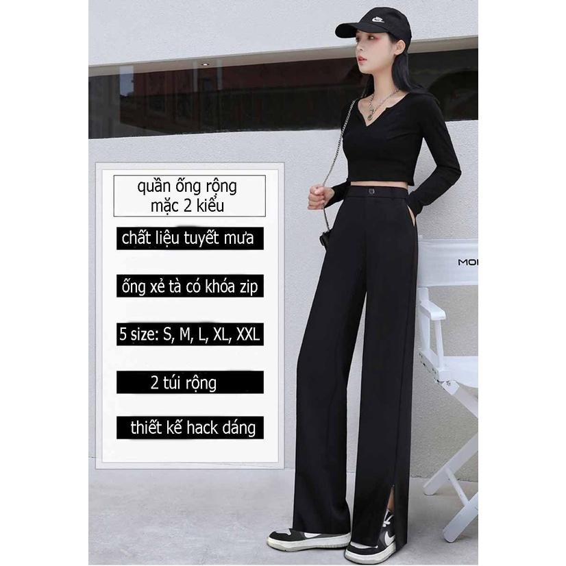 HÀNG THIẾT KẾ Quần Ống Rộng Suông xẻ tà có khóa kéo lưng cao chất tuyết mưa culottes cạp cao cho nữ