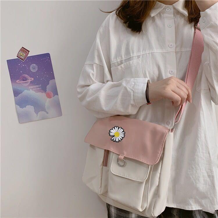 Women's New Mesh Red Canvas Female Student Korean Style Crossbody All-Matching Large Capacity Retro Cute Schoolbag