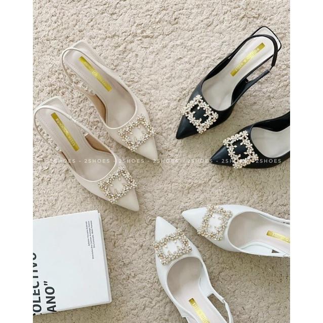 Giày công sở mũi nhọn, giày hở gót, gót nhọn 8cm