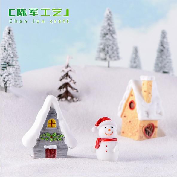 Mô hình các ngôi nhà gỗ phủ tuyết trắng trang trí tiểu cảnh Giáng sinh, DIY