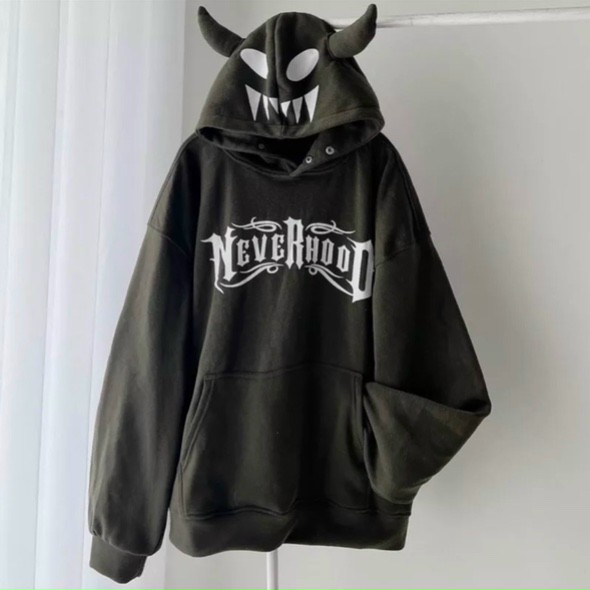 Áo Khoác Hoodie Local Brand Form Rộng nam nữ Phối Sừng trâu Cute NEVERHOOD  form rộng unisex (Ảnh shop tự chụp)