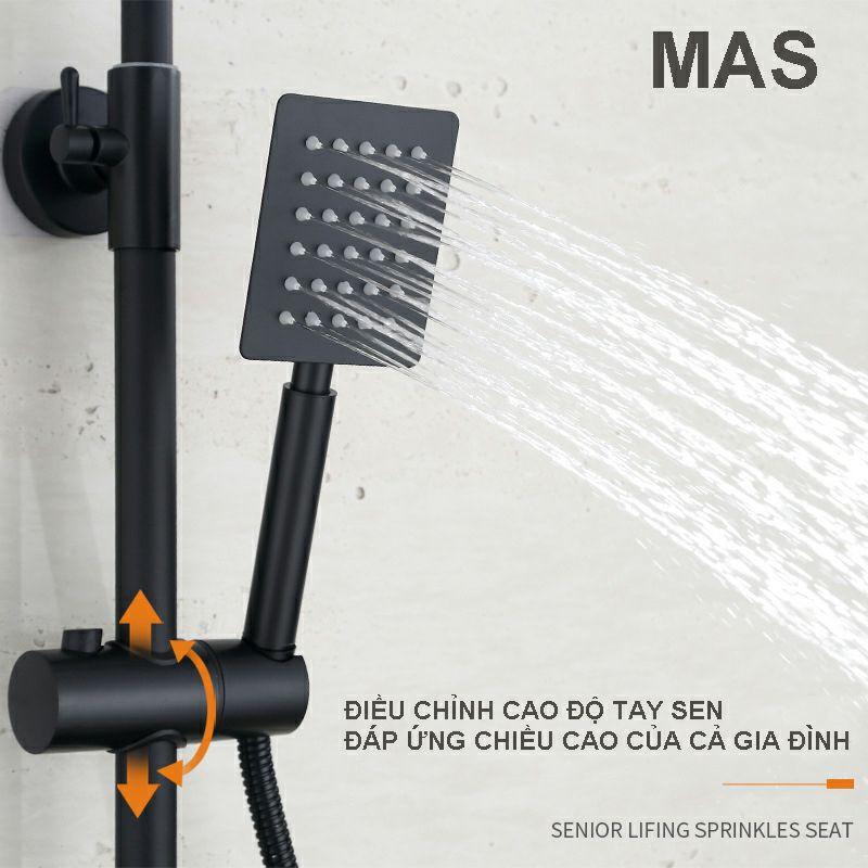 Sen cây tắm đứng nóng lạnh MAS bát sen VUÔNG INOX màu ĐEN sang trọng