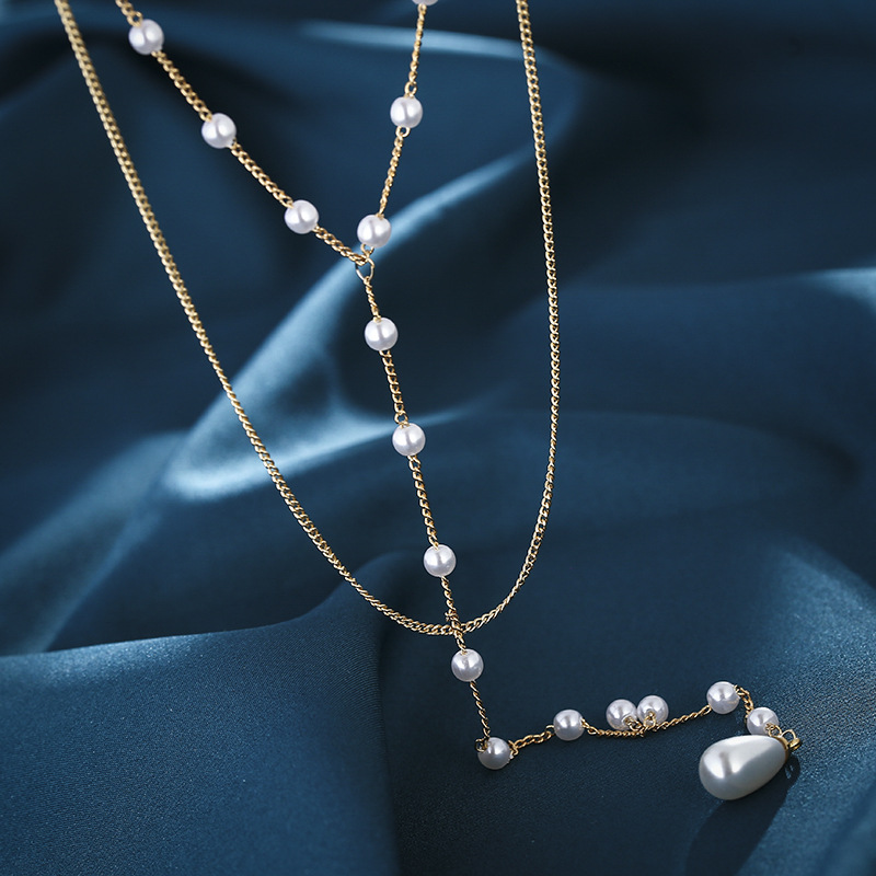 Dây chuyền vòng cổ 2 lớp mix hạt châu thả tua rua sang chảnh