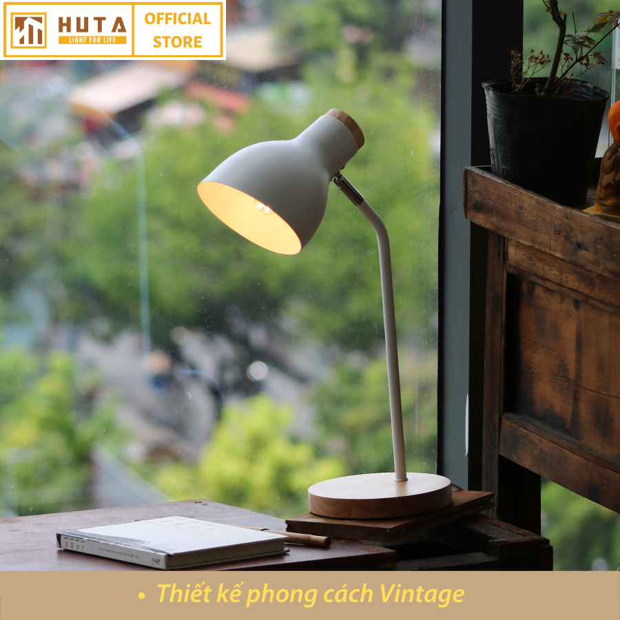 Đèn Học Để Bàn Đế Gỗ HUTA LVG1 Chống Cận, Vintage, Decor Trang Trí Bàn Học Bàn Làm Việc, Bóng Đèn Led Đổi Màu Tiết Kiệm Điện