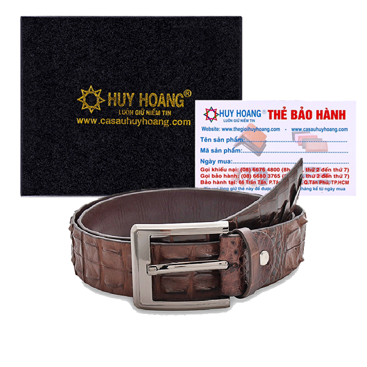 Thắt Lưng Nam Da Cá Sấu Nguyên Con Bản Lớn Bát Gài Huy Hoàng HT4223 - Nâu Đất