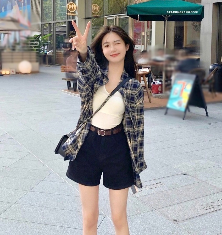 SET ÁO SƠ MI NỮ CARO RỘNG + QUẦN NGẮN SHORTS LƯNG CAO ỐNG RỘNG + ÁO THUN DÂY TRƠN ĐI BIỂN DẠO PHỐ ĐI HỌC ĐI CHƠI CÔNG SỞ