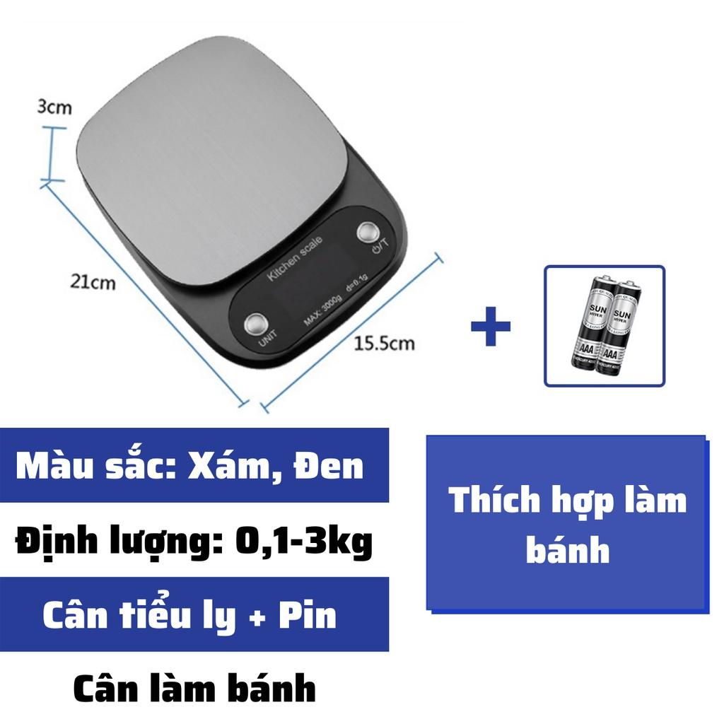 Cân tiểu ly điện tử nhà bếp cân tiểu li làm bánh mini định lượng 3kg 5kg 10kg độ chính xác cao tặng pin bảo hành 3 tháng