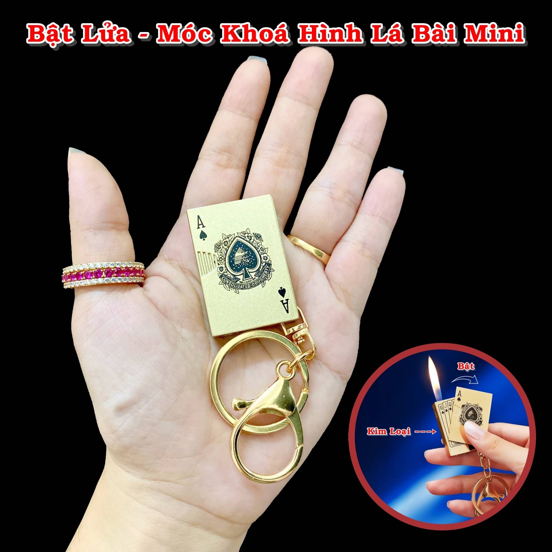 GLBM-BẬT LỬA - MÓC KHÓA HÌNH LÁ BÀI MINI (KIM LOẠI) (CÓ HỘP) - (XÀI GAS)