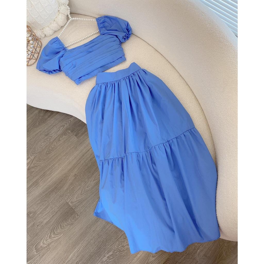 ĐẦM MAXI ÁO ÔM CROPTOP TAY NGẮN PHỐI VÁY DÀI CỰC XINH, ĐI DU LỊCH DẠO BIỂN LÀ BAO ĐẸP LUN MẤY NÀNG ƠI