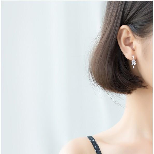 Khuyên tai bạc Ý s925 thả lá đá E9353 - AROCH Jewelry