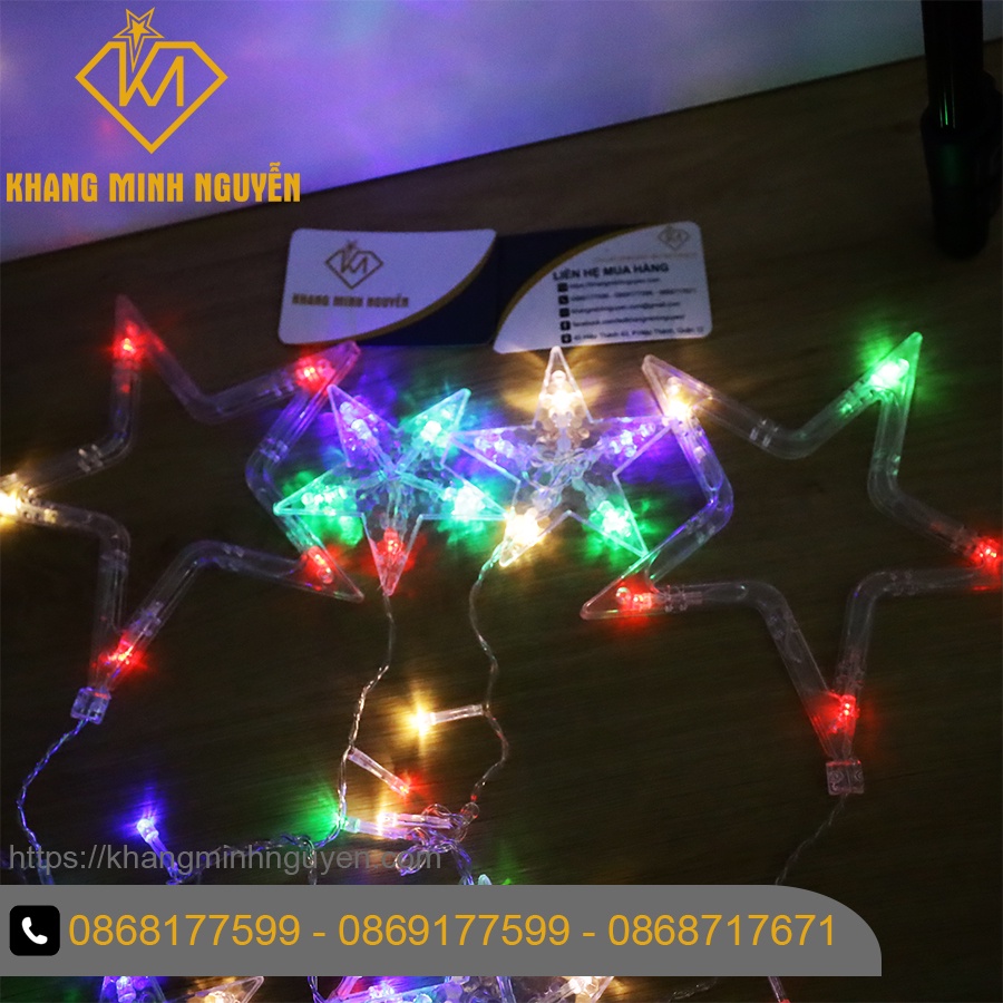 Đèn trang trí Noel, Giáng Sinh - Bộ đèn 6 sao lớn và 6 sao nhỏ nhều màu có chớp, không đổi màu - có bọc nhựa chống nước