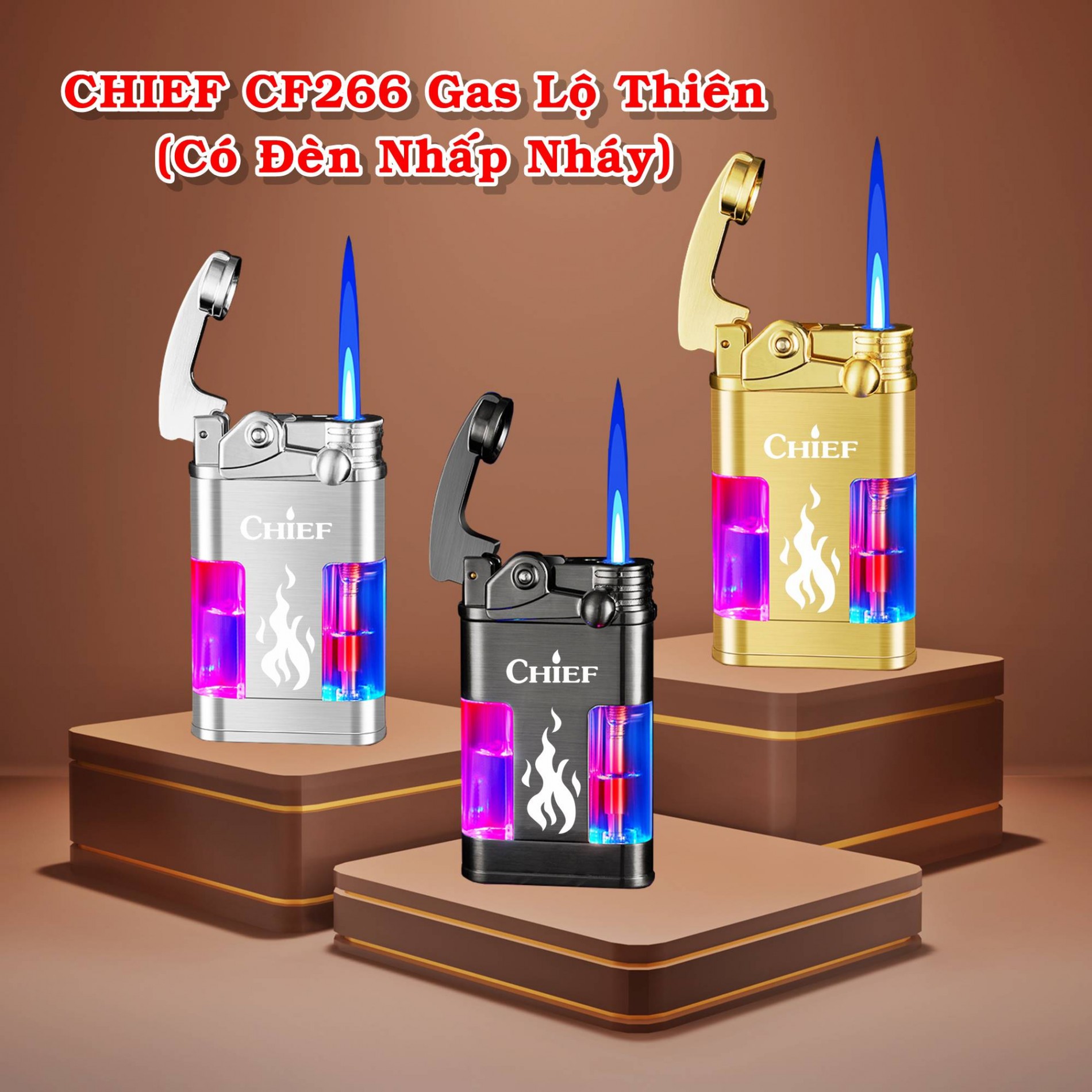 Hột quẹt bật lửa khè gas lộ thiên CHIEF CF266 - búng tay đánh lửa -