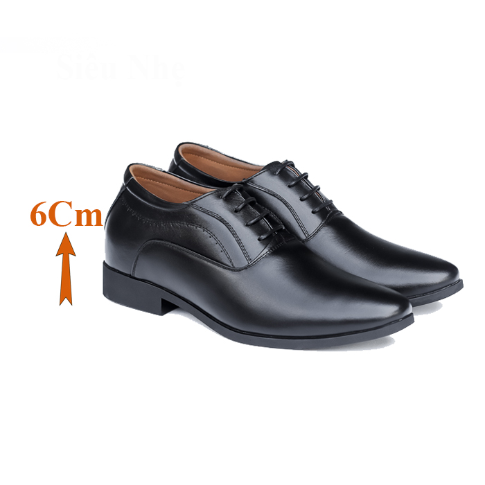 Giày Cao Nam T&TRA Tăng Cao 6Cm- T08 Đen Trơn- Chất Liệu Da Bò Cao Cấp, Đế Cao Su Đúc, Phần Tăng Cao Ẩn Bên Trong