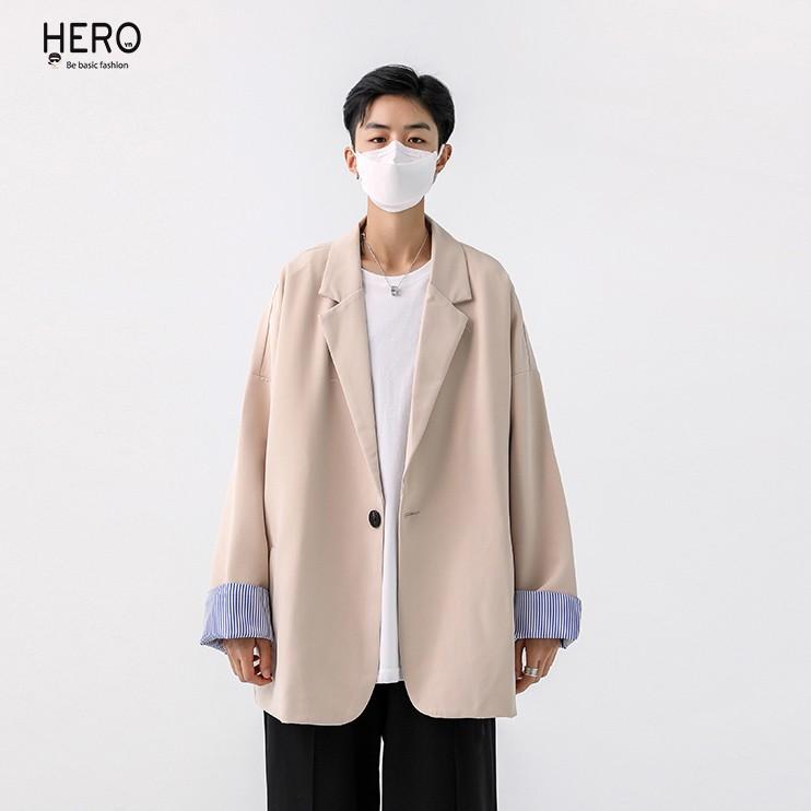 Áo blazer nam, Áo vest form rộng phối cổ tay sành điệu Hàn Quốc Thời trang nam HERO- BZ12