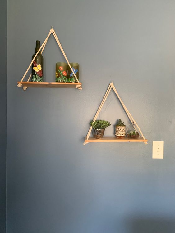 Kệ Treo Trang Trí Bằng Dây Thừng Se Macrame Gỗ Thông Nhập Khẩu - Kích thước: 50x10cm