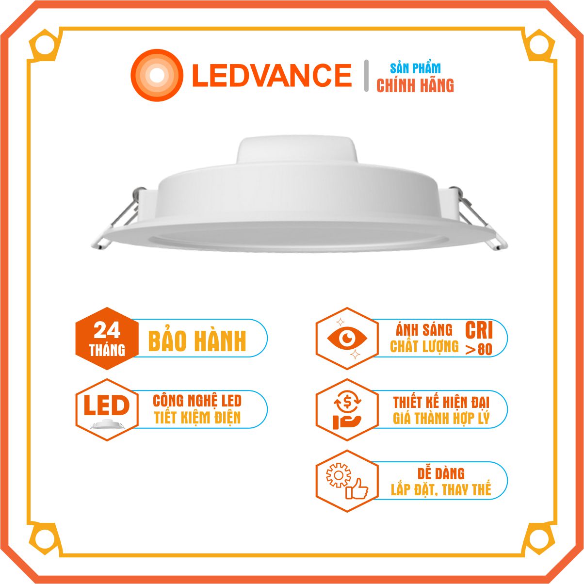 Đèn LED âm trần LED ECO DOWNLIGHT LITE LEDVANCE - Tuổi thọ: 20,000 giờ, CRI&gt;80, Thiết kế mỏng, tinh tế, hiện đại