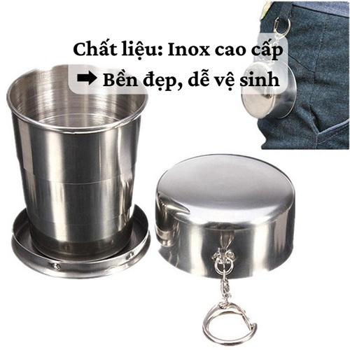 Cốc Uống Nước Cốc Mini Gấp Gọn Inox Đa Năng Cao Cấp Bỏ Túi Du Lịch Có Móc Treo Tiện Dụng