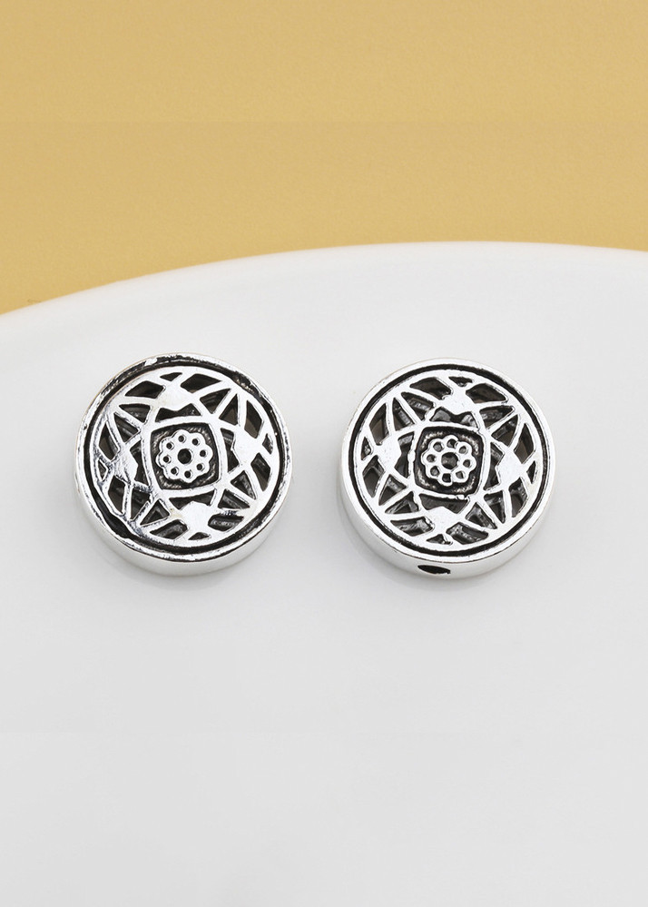 1 Cái Charm bạc tròn xỏ ngang hoa văn - Ngọc Quý Gemstones