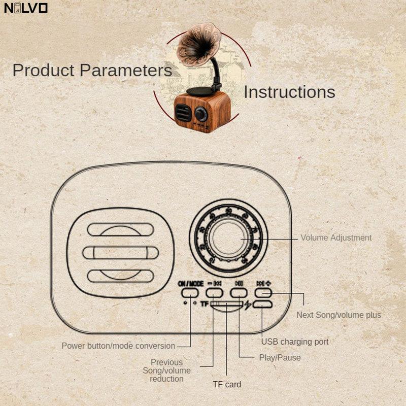 Retro Máy Quay Đĩa Loa Bluetooth Vân Gỗ Sạc Hộp Nhạc Không Dây Thẻ Tf Độ Trung Thực Cao Loa Ngoài Trời Mp3 Người Chơi Color: num2