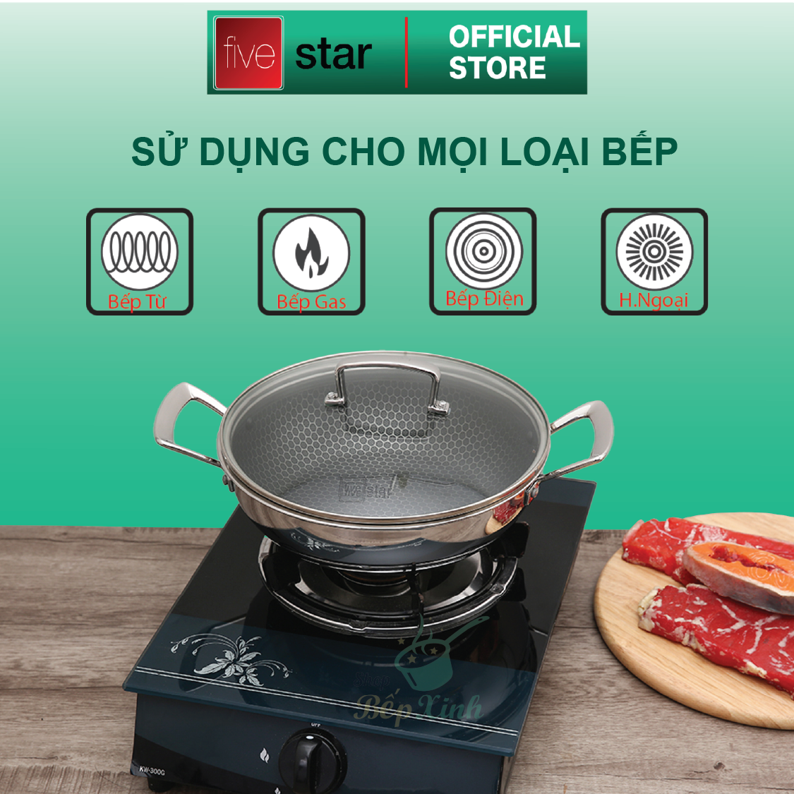 Chảo tổ ong chống dính 2 quai 3 lớp đáy liền inox 304 FiveStar Plush 24cm / 26cm /28cm , tặng 1 sạn inox