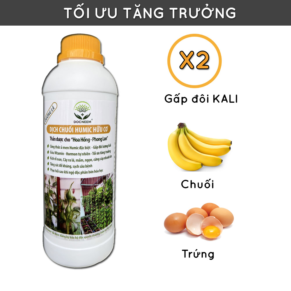 Phân bón hữu cơ dịch chuối DOCNEEM, phân bón cho phong lan, hoa hồng, cây cảnh kích rễ, kích kei, chồi, mầm, chai 1 lít