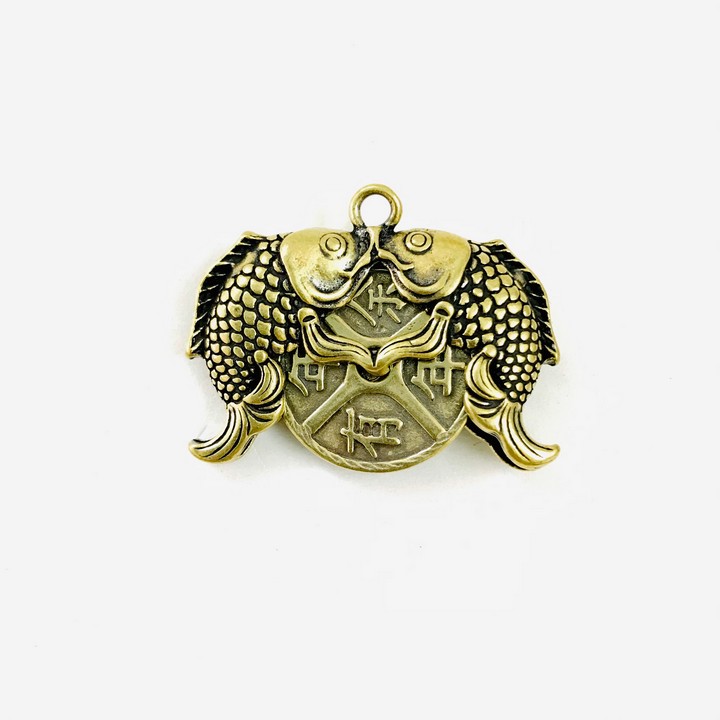 Móc Khóa Đồng Song Ngư Cá Chép, kích thước 4.2 x 0.7cm, màu đồng, dùng để trang trí bàn sách, bàn học, treo trên xe ô tô, treo vào móc khóa - SP005227