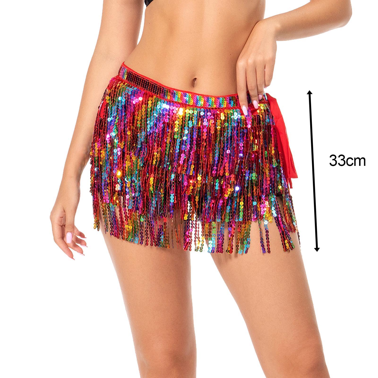 Women Belly Dance Hip Scarf Dancing Costume Sparkly Belly Dance Sequin Skirt Glitter Belly Dance Hip Skirt for Festival Stage Summer Beach