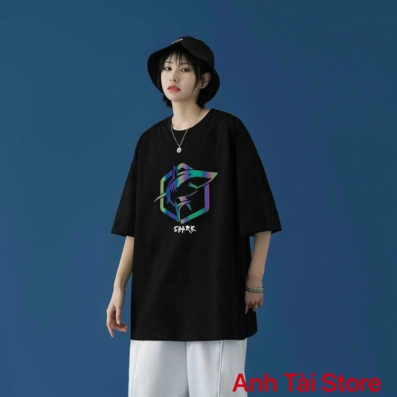 Áo thun tay lỡ phản quang phông Unisex nam nữ chất Premium Cotton oversize đến 75kg form rộng co dãn 4 chiều SHARK AX11