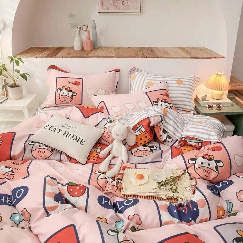 Bộ Chăn Ga Gối 4 Món Vải Cotton Mềm Mại Cao Cấp Họa Tiết Thú Hoạt Hình CHIPBED024