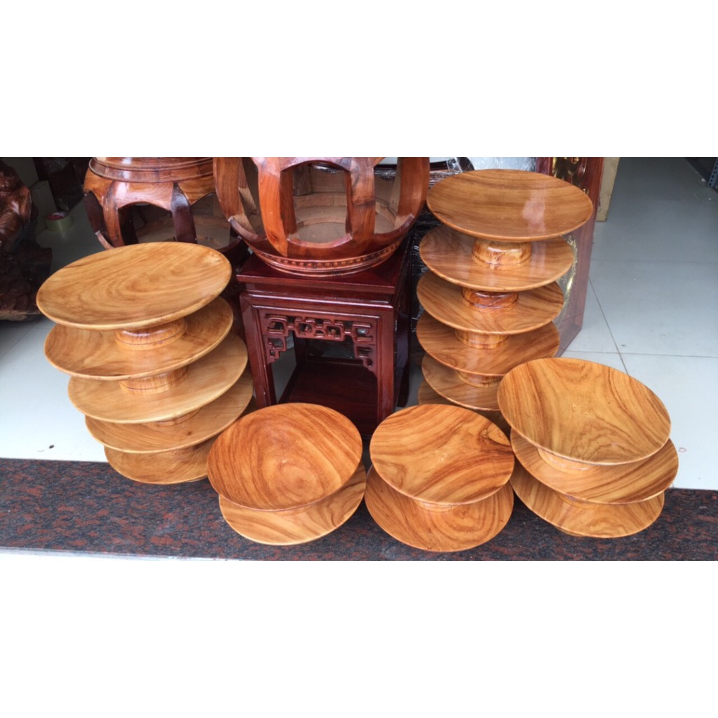 Đĩa gỗ gõ đỏ chưng hoa quả bàn thờ ngang 30 cm
