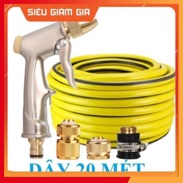 Bộ dây vòi xịt nước rửa xe, tưới cây . tăng áp 3 lần, loại 20m 206701-1 đầu đồng, cút đồng