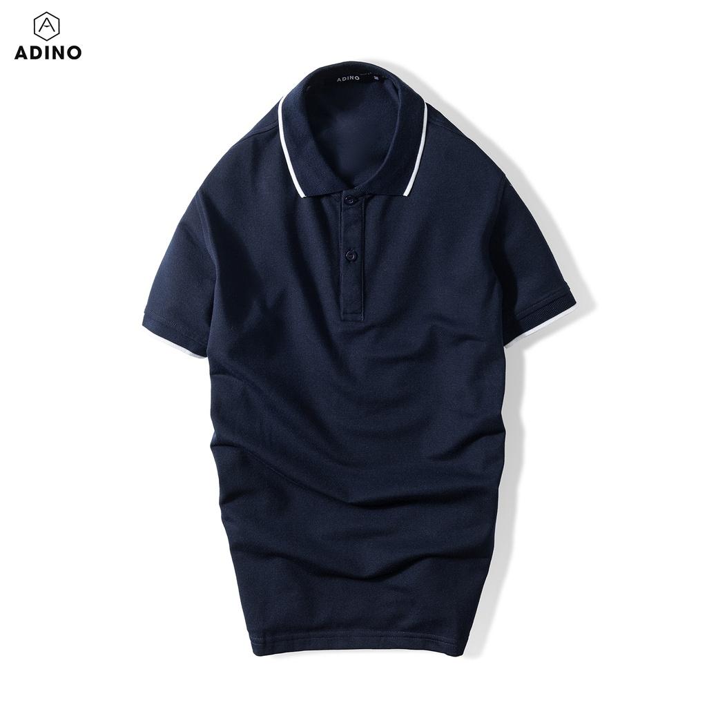 Áo polo nam ADINO màu xanh đen phối viền vải cotton co giãn dáng công sở slimfit hơi ôm trẻ trung AP75