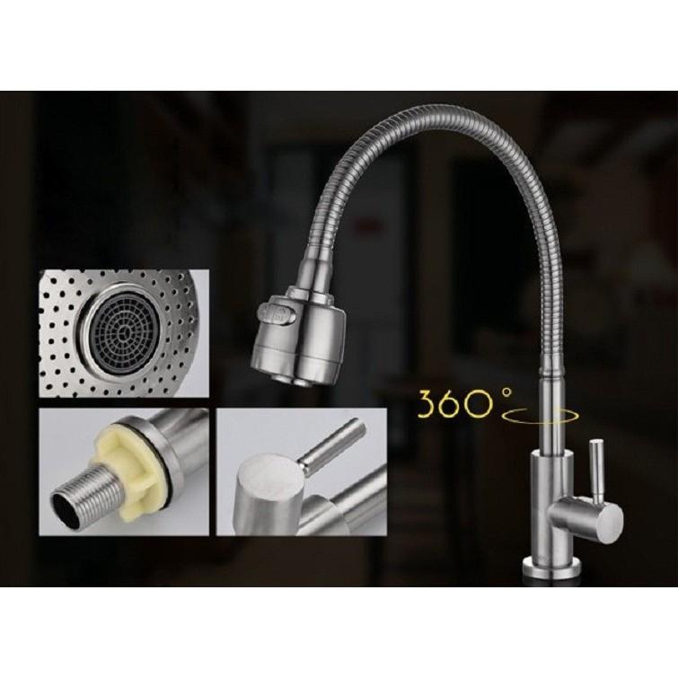Vòi rửa chén nóng lạnh lò xo inox 304 + TẶNG KÈM 2 DÂY CẤP NƯỚC