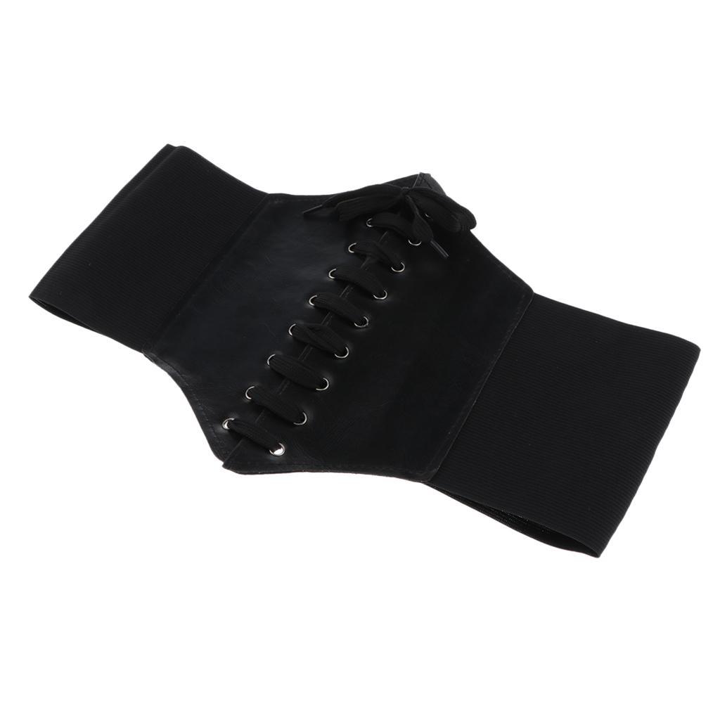 Vintage Steampunk Leather Waist  Wide Elastic Belt Corset Accessory Black