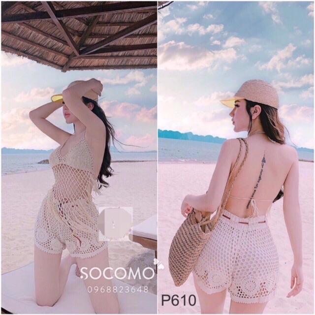 07-Set bikini ren đi biển 2 món áo bra- quần sóc