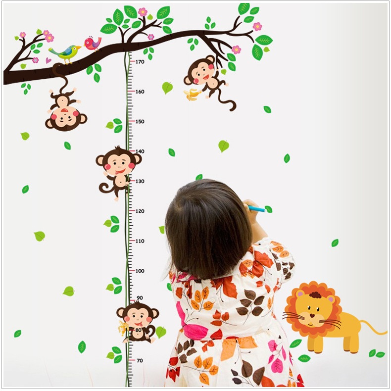 Decal dán tường Thước đo chiều cao khỉ con AmyShop DTD022(150x110cm)